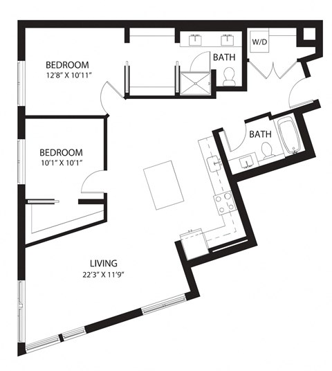Floor plan for 2 beds, 2 baths, 1144 sqft